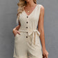 Button Front Belted Sleeveless Romper