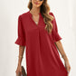 Puff Sleeve Notched Mini Shift Dress