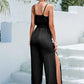 Tie Belt Spaghetti Strap Slit Jumpsuit