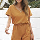 Drawstring Waist V-Neck Cuffed Romper