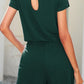 Drawstring Waist Short Sleeve Romper with Pockets