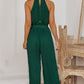 Accordion Pleated Belted Grecian Neck Sleeveless Jumpsuit