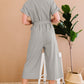 Button Front Belted Cropped Jumpsuit with Pockets