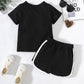 Kids Heart Print T-Shirt and Side Stripe Shorts Set