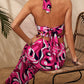 Abstract Print Halter Neck Cutout Wide Leg Jumpsuit