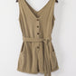 Tie-Waist Buttoned Plunge Sleeveless Romper
