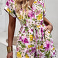 Floral Drawstring Lapel Collar Romper with Pockets