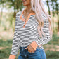 Striped Contrast Trim Quarter Snap T-Shirt