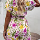 Floral Drawstring Lapel Collar Romper with Pockets