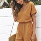 Drawstring Waist V-Neck Cuffed Romper