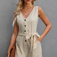 Button Front Belted Sleeveless Romper