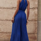 Accordion Pleated Belted Grecian Neck Sleeveless Jumpsuit