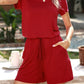 Drawstring Waist Short Sleeve Romper with Pockets