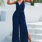 Tie Belt Spaghetti Strap Slit Jumpsuit
