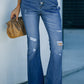 Distressed Button-Fly Flare Jeans