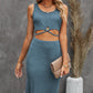 Crisscross Cutout Scoop Neck Slit Midi Dress