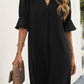 Puff Sleeve Notched Mini Shift Dress