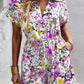 Floral Drawstring Lapel Collar Romper with Pockets